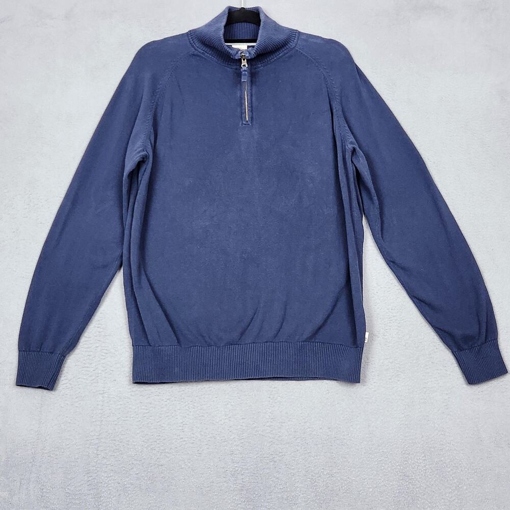 TIMBERLAND Sweater Mens XL Blue Quarter Zip Pullover Regular Fit Cotton Casual